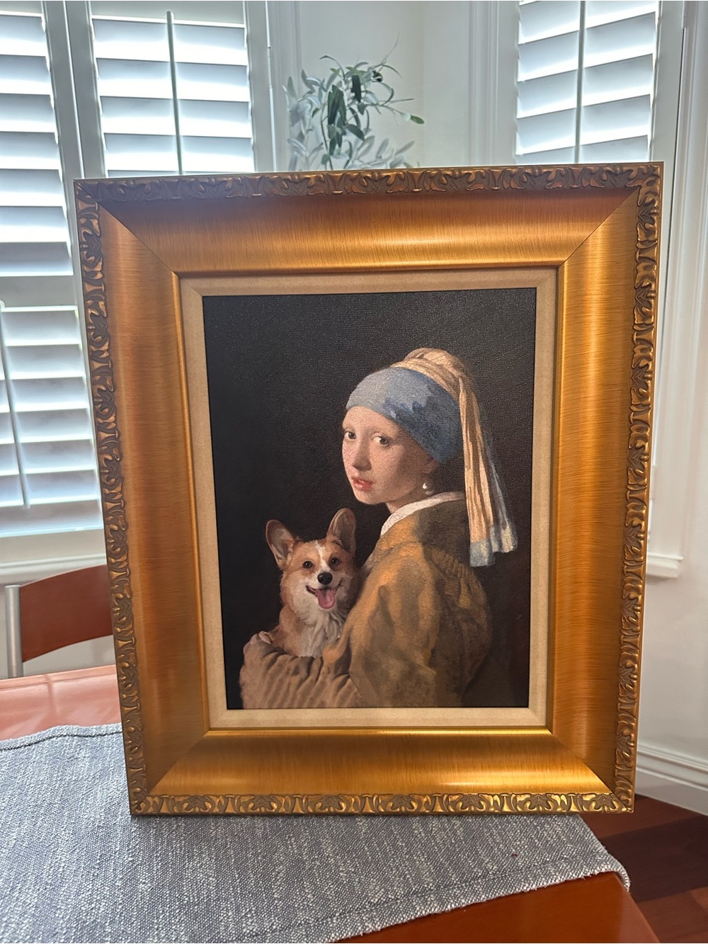 16x22”Girl with a Pearl Earring” by Johannes Vermeer’s with a corgie painting - Picture 3 of 16